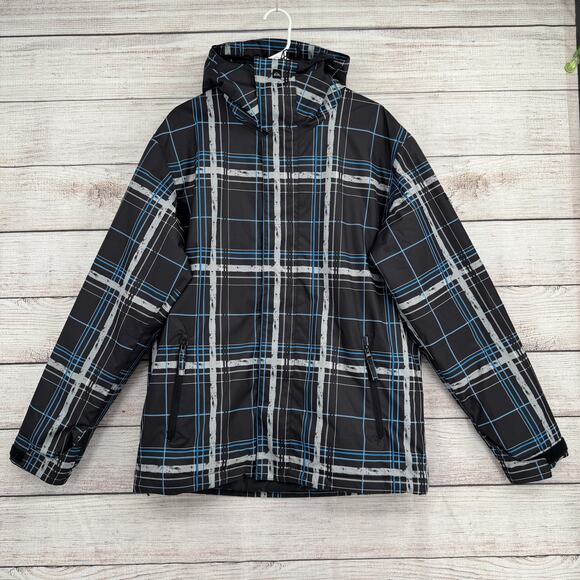 Quiksilver Jacket Mens Small Black Gray Blue Plaid Hooded Quiktech 5K Snow Coat - Picture 1 of 16